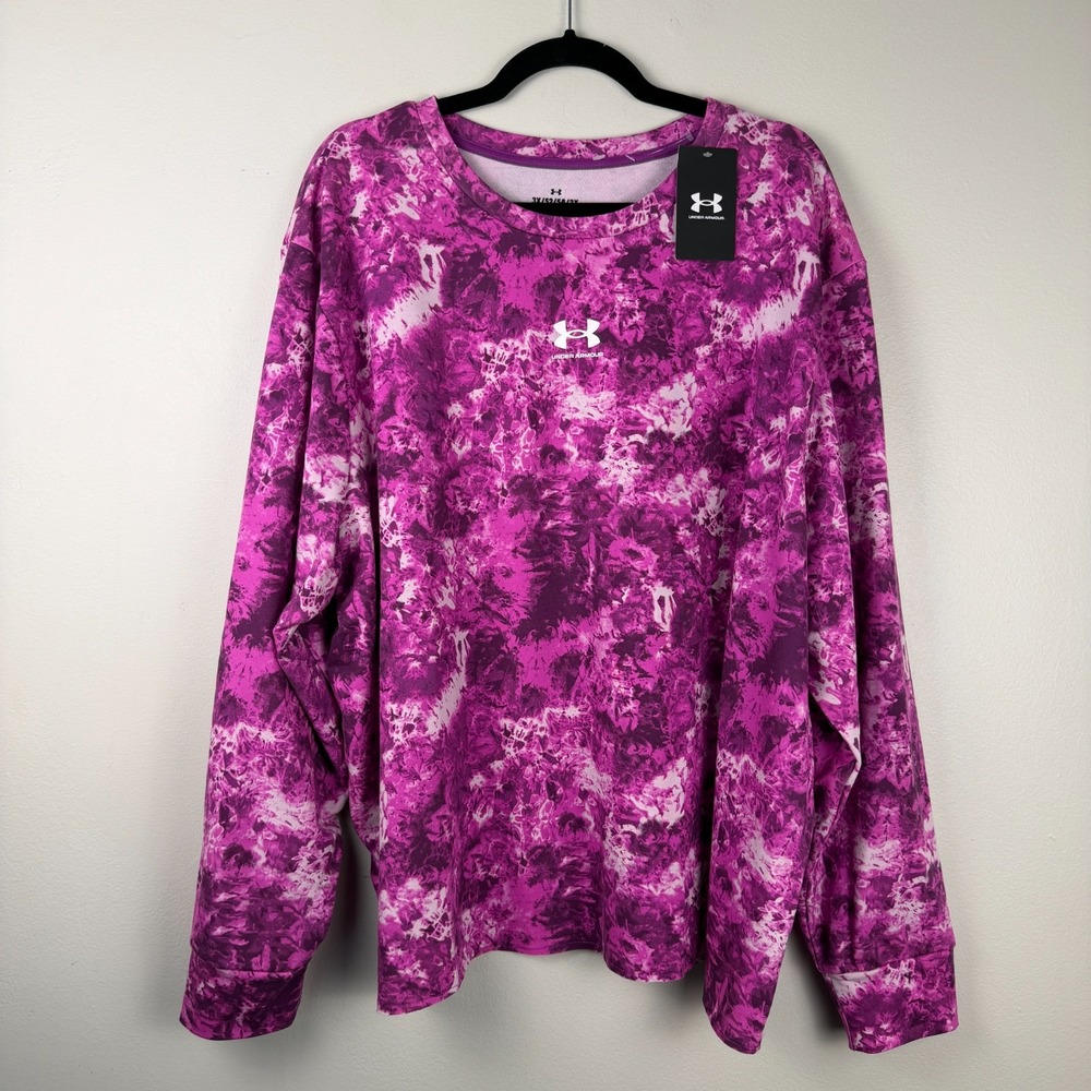 Under Armour Rival Terry Sweatshirt Women's 3X Magenta Tie Dye Print Crewneck